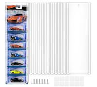 Hlimior 12Pcs Display Case for Packaged Model Cars, Wall Mount Holds Up to 100 Cars, Toy Car Storage Organizer Compatible with Hot Wheels Matchbox Packaged Cars