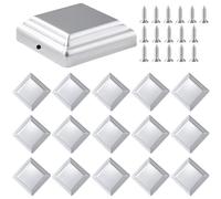 Hlimior 16 Pack Silver Fence Post Caps 4x4 Inch (101x101mm) Steel Post Toppers for Wooden Fence Posts - Galvanised Weatherproof Decking Post Caps for Garden Fence Protection and Decoration