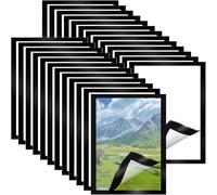 Hlimior 25 Pack A4 Magnetic Photo Frames Self Adhesive, Quick Change Picture Frames for Wall & Window, Waterproof Magnetic Sign Holder for Kids Art, Certificates, Menus & Notices (Black)