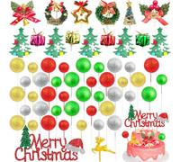 Hlimior Pack of 57 Christmas Cake Decorations, Christmas Cake Decoration, Reindeer Cupcake Toppers, Christmas Tree Cake Topper for Cake Decoration, Table Ornaments, Christmas Decoration,