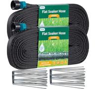 Hlinker 2025 Flat Soaker Hose 100 ft (50ft 2Packs) with Stake for Garden, Linkable Drip Hose DIY Automates Garden Irrigation System Saving 88% Water, Dual-Layer Leak-Free Design Water Hose with Holes