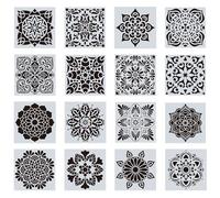 HLIWS 16 Pcs Mandala Stencils Art Set, Geometric Painting Stencils, Reusable DIY Drawing Painting Template, for Art and Stone Rock Home Paint Airbrush Furniture Floor Tiles Walls