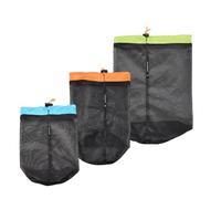 HLIWS Ultra-Light Net Bags Drawstring, Stuff Storage Mesh Drawstring Bags, Travel Stuff Sack, Camping Hiking Visibility Mesh Pouch, 3 Size Selectable,for Camping Hiking(Blue S + Orange M + Green L)