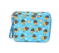 HLKSOUREZ Pencil Storage Bag with Bee Pattern, High Capacity 127 Holes Multi Function Cosmetic Organizer, Durable Polyester Pouch for Artists Makeup Brushes Writing Tools and Sewing Kit