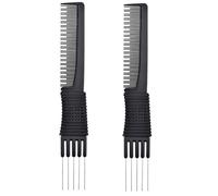 HLLMX 2 PCS Black Carbon Lift Teasing Combs with Metal Prong Black Carbon Comb with Stainless Steel Lift 5 Stainless Steel Pins for Women Most Hair Types and Hair Cutting Comb