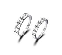 HLMIN Adjustable Couple Rings Promise Ring for Men Women, Letter 'Forever Love' Zircon Ring Classic Open Rings Silver Plated, Personalized Proposal Wedding Engagement Valentine's Day Gifts for Couple