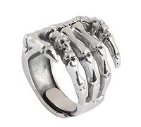 HLMIN Vintage Skull Hand Ring for Men Women, Adjustable Skull Ring Statement Oxidized Gothic Skeleton Devil's Talons Finger Jewelry, Personalized Skull Open Band Ring Jewelry Gift for Women