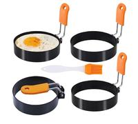 HLMOptimo 3.5 inch Nonstick Egg Rings Set of 4, Round Crumpet Ring Mold Shaper for English Muffins Pancake Cooking Griddle, Egg Patty Maker for Indoor Camping Breakfast Sandwiches w/Silicone Oil Brush