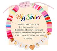 HLMYER Big Sister Bracelet,Colourful Adjustable Sister Bracelet with a Message Card,Colorful Letter Beads Big Sis Jewellery Gifts,Adjustable Pink Bracelets Little Girl Gifts,for Girls
