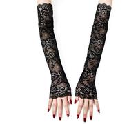 HLMYER Black Lace Gloves,Long Fingerless Gloves for Women,Elbow Length Lace Fingerless Glove Driving Sun UV Protection,for Girls Outdoor Activities Halloween Wedding Tea Party Costume Accessories