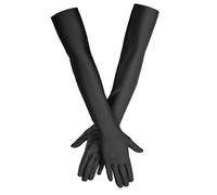 HLMYER Black Satin Gloves - Long Elbow Length for Women - Classic Stretchy Costume Accessory for Evening, 1920s Opera, Bridal Party, Wedding, Prom, Halloween Outfits