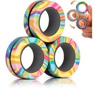 HLMYER Magnet Rings Fidget Toy 3 Pack, Colorful Magnetic Fidget Spinning Ring Set for Anxiety Relief, Smooth 3 Piece Fidget Magnets for Adults & Kids, Focus Tool & Sensory Gadget (Marble Pattern)