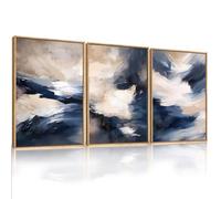 HLNIUC Blue Abstract Brush Stroke Framed Wall Art, Modern Minimalist Color Block Canvas Wall Decor, Earth Tone Shape Wall Painting, Beige Neutral Art Print for Living Room, Bedroom, Office - 16"x24"x3