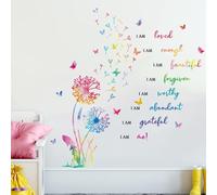 HLNIUC Dandelion Inspirational Quote Wall Sticker 75PCS Butterfly Positive Affirmation Wall Decal Flora Motivational Quotes Peel and Stick Wall Stickers Flower Inspiring Wall Decals for Girl Bedroom