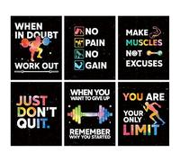 HLNIUC Motivational Wall Art, Inspirational Workout Room Poster Set Of 6 (8''X10'', Unframed), Positive Canvas Art Print For Gym, Exercise Classroom Decor
