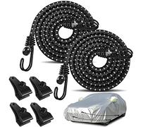 Hlogree 2PCS Car Cover Gust Straps Wind Protector,Bungee Cords Hook Clips Kit Hold Tarp Tie Down from Blowing Off in High Winds-Universal Fit for Most Cars,Sedans,SUVs,Trucks,Vans and More-Black