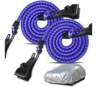 Hlogree 2PCS Car Cover Gust Straps Wind Protector,Bungee Cords Hook Clips Kit Hold Tarp Tie Down from Blowing Off in High Winds-Universal Fit for Most Cars,Sedans,SUVs,Trucks,Vans and More-Blue