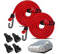 Hlogree 2PCS Car Cover Gust Straps Wind Protector,Bungee Cords Hook Clips Kit Hold Tarp Tie Down from Blowing Off in High Winds-Universal Fit for Most Cars,Sedans,SUVs,Trucks,Vans and More-Red