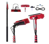 HLOMAUD 20/24ft Water Fed Pole Brush with Squeegee Kit Telescopic High Reach Extension Window Cleaning Tool for Solar Panel Washer(20ft-kit)