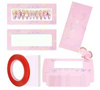 HLQHXWHZT 35 Pcs Empty Press on Nails Packaging Box Set With White Background Papers and Double Sided Tape for Nail Business (Pink)