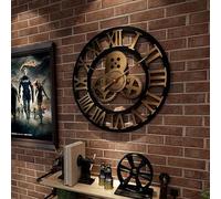 HLQOUZHOU 32 Inch Vintage Moving Gears Industrial Decorative Wall Clock, Ideal for Home Decor in Kitchen/Bedroom, with Silent & Battery - Operated Design (80cm)