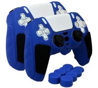 HLRAO 2 Pack Blue Anti-Slip PS5 Controller Skin,Soft Thicken Studded Protective Silicone Cover Skin Grips Compatible with PS5/Slim/Pro Controller and 8 PCS Thumb Grips Caps. (2 Pack Blue)