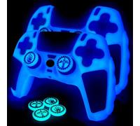 HLRAO 2 Pack Glow in the Dark Controller Skin Silicone Grip Protective Case Cover and 4 Thumb Grips caps Accessories. (2 Pack Glow Blue Black)