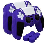 HLRAO 2 Pack Purple Anti-Slip PS5 Controller Skin,Soft Thicken Studded Protective Silicone Cover Skin Grips Compatible with PS5/Slim/Pro Controller and 8 PCS Thumb Grips Caps. (2 Pack Purple)