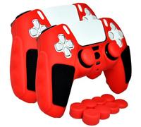 HLRAO 2 Pack Red Anti-Slip PS5 Controller Skin,Soft Thicken Studded Protective Silicone Cover Skin Grips Compatible with PS5/Slim/Pro Controller and 8 PCS Thumb Grips Caps. (2 Pack Red)