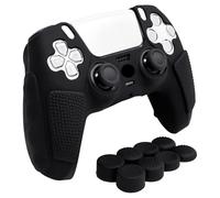 HLRAO Anti-Slip Black PS5 Controller Skin,Soft Thicken Studded Protective Silicone Cover Skin Grips Compatible with PS5/Slim/Pro Controller with 8 PCS Thumb Grips Caps.