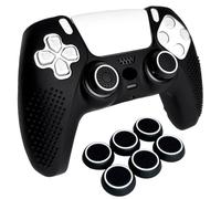 HLRAO Anti-Slip Black PS5 Controller Skin,Studded Edition Protective Silicone Cover Skin Grips Compatible with PS5/Slim/Pro Controller and 6 PCS Thumb Grips Caps.
