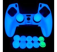 HLRAO Anti Slip Blue Glow in The Dark Protective Silicone Cover Skin Grips Compatible with PS5 Edge Controller,8 PCS Thumb Grips Caps and 2 Grips Caps Glow in The Dark.