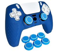 HLRAO Anti-Slip Blue PS5 Controller Skin,Studded Edition Protective Silicone Cover Skin Grips Compatible with PS5/Slim/Pro Controller and 6 PCS Thumb Grips Caps.