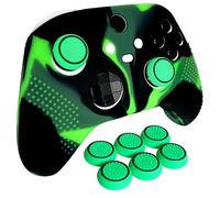 HLRAO Anti-Slip Green Black Controller Skin,Studded Edition Protective Silicone Cover Skin Grips Compatible with Xbox Series X/S Controller and 6 PCS Thumb Grips Caps.
