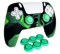 HLRAO Anti-Slip Green&Black Controller Skin,Studded Edition Protective Silicone Cover Skin Grips Compatible with PS5/Slim/Pro Controller and 6 PCS Thumb Grips Caps.