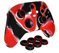 HLRAO Anti-Slip Red Black Controller Skin,Studded Edition Protective Silicone Cover Skin Grips Compatible with Xbox Series X/S Controller and 6 PCS Thumb Grips Caps.