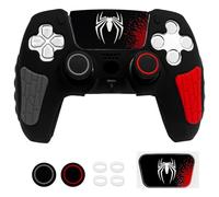 HLRAO Black Anti Slip PS5 Controller Skin Set, Spider-Man Limited Edition Soft Protective Controller Cover Case for PlayStation 5/Slim/Pro Control with Touch Pad Stickers and 2 Thumb Grip Caps