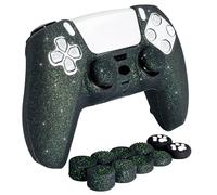 HLRAO Black Glitter Anti-Slip Protective Silicone Cover Skin Grips Compatible with PS5/Slim/Pro Controller,8 PCS Glitter Thumb Grips Caps and 2 Grips Caps.