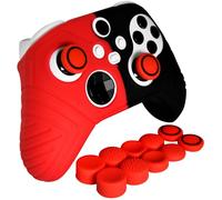 HLRAO Black&Red Anti-Slip Protective Silicone Cover Skin Grips Compatible with Xbox Series S/X Controller,8 PCS Red Thumb Grips Caps and 2 Grips Caps.