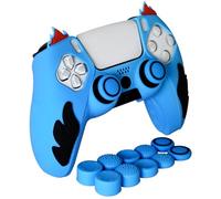 HLRAO Blue Anti-Slip Soft Protective Silicone Cover Skins Compatible with PS5/Slim/Pro Controller,8 PCS Blue Thumb Grips Caps and 2 Grips Caps.