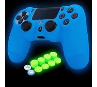 HLRAO Blue PS4 Controller Skin Silicone Grip Glow in Dark Protective Case for PS4/Slim/Pro 4 Controller with 8 Glow in The Dark Thumb Grips Caps + 2 Cute Cat Paw Thumb Grips Caps.