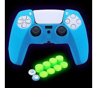 HLRAO Blue PS5 Controller Skin Silicone Grip Glow in Dark Protective Case for PS5 Controller with 8 Glow in The Dark Thumb Grips Caps + 2 Cute Cat Paw Thumb Grips.