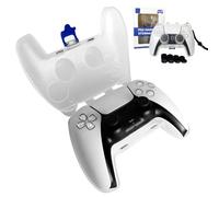 HLRAO Controller Case with 8 Thumb Grips - Elite Protective Hard Shell for PS5 DualSense Edge & Standard, ABS Magnetic Closure, Dust-Proof Charging Port Cover & Adjustable Strap (White)