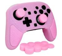 HLRAO Glitter Pink Silicone Cover Skins for Nintendo Switch 2 Pro Controller - Soft Thicken Studded Grip Protector Case for Switch 2 Pro with 8 Thumb Grips Caps Accessories