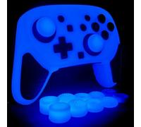 HLRAO Glow in the Dark Blue Silicone Cover Skins for Nintendo Switch 2 Pro Controller - Soft Thicken Studded Grip Protector Case for Switch 2 Pro with 10 Thumb Grips Caps Accessories