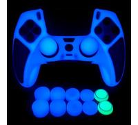 HLRAO Glow in The Dark Controller Skin,Blue Anti Slip Soft Thicked Studded Silicone Cover Skins Compatible with PS5 Edge Controller,Include 8 PCS Thumb Grips Caps and 2 Grips Caps Glow in The Dark.