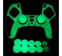 HLRAO Glow in The Dark Controller Skin,Green Anti Slip Soft Thicked Studded Silicone Cover Skins Compatible with PS5 Edge Controller,Include 8 PCS Thumb Grips Caps and 2 Grips Caps Glow in The Dark.