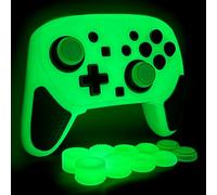 HLRAO Glow in the Dark Green Silicone Cover Skins for Nintendo Switch 2 Pro Controller - Soft Thicken Studded Grip Protector Case for Switch 2 Pro with 10 Thumb Grips Caps Accessories