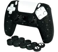 HLRAO Glow in the Dark PS5 Controller Skin,Silicone Cover Skins Compatible with PS5/Slim/pro Controller,Include 8 PCS Thumb Grips Glow and 2 Cat Paw Grips Caps Accessories. (Glitter Black)