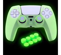 HLRAO Green Anti-Slip Glow in The Dark Protective Silicone Cover Skin Grips Compatiable With PS5 Controller,8 PCS Thumb Grips Caps and 2 Grips Caps Glow in The Dark.
